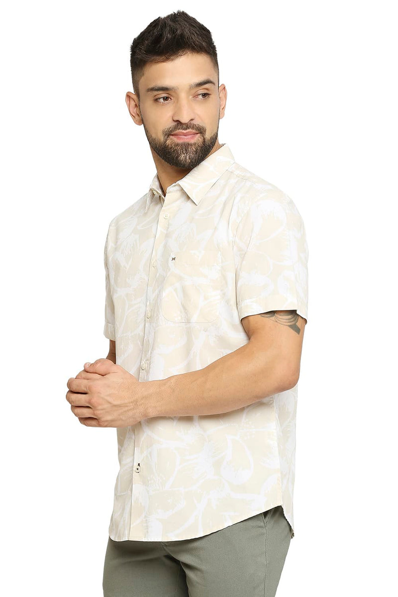 BASICS SLIM FIT COTTON POPLIN PRINTED HALFSLEEVES SHIRT