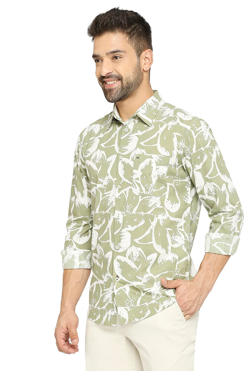 BASICS SLIM FIT COTTON POPLIN PRINTED SHIRT