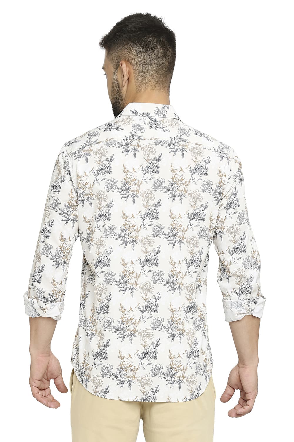 BASICS SLIM FIT COTTON POPLIN PRINTED SHIRT