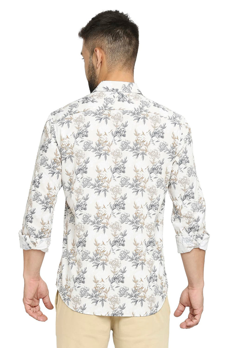 BASICS SLIM FIT COTTON POPLIN PRINTED SHIRT