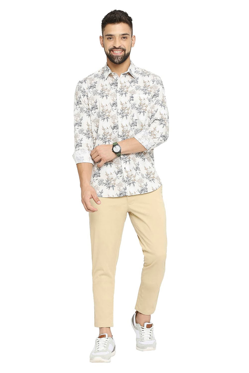 BASICS SLIM FIT COTTON POPLIN PRINTED SHIRT