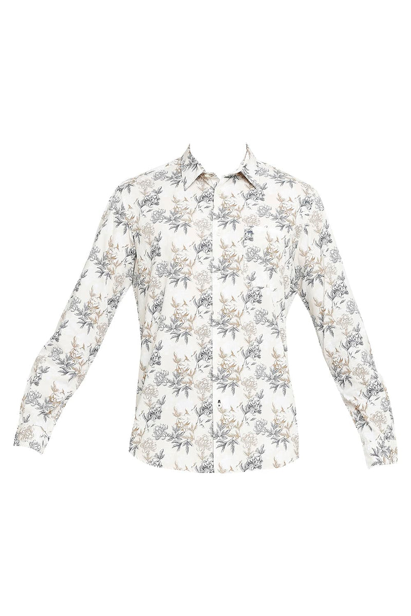 BASICS SLIM FIT COTTON POPLIN PRINTED SHIRT