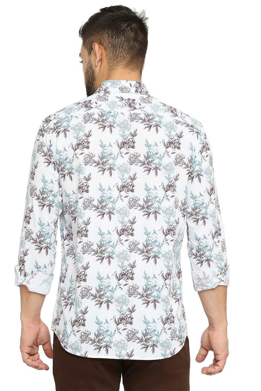 BASICS SLIM FIT MEADON AQUA COTTON POPLIN PRINTED SHIRT