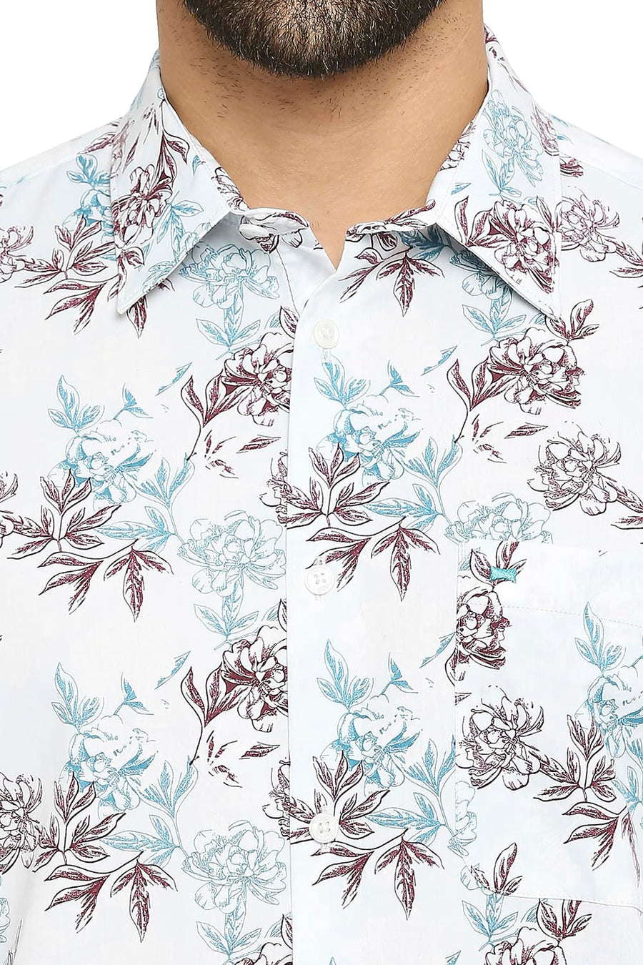 BASICS SLIM FIT MEADON AQUA COTTON POPLIN PRINTED SHIRT
