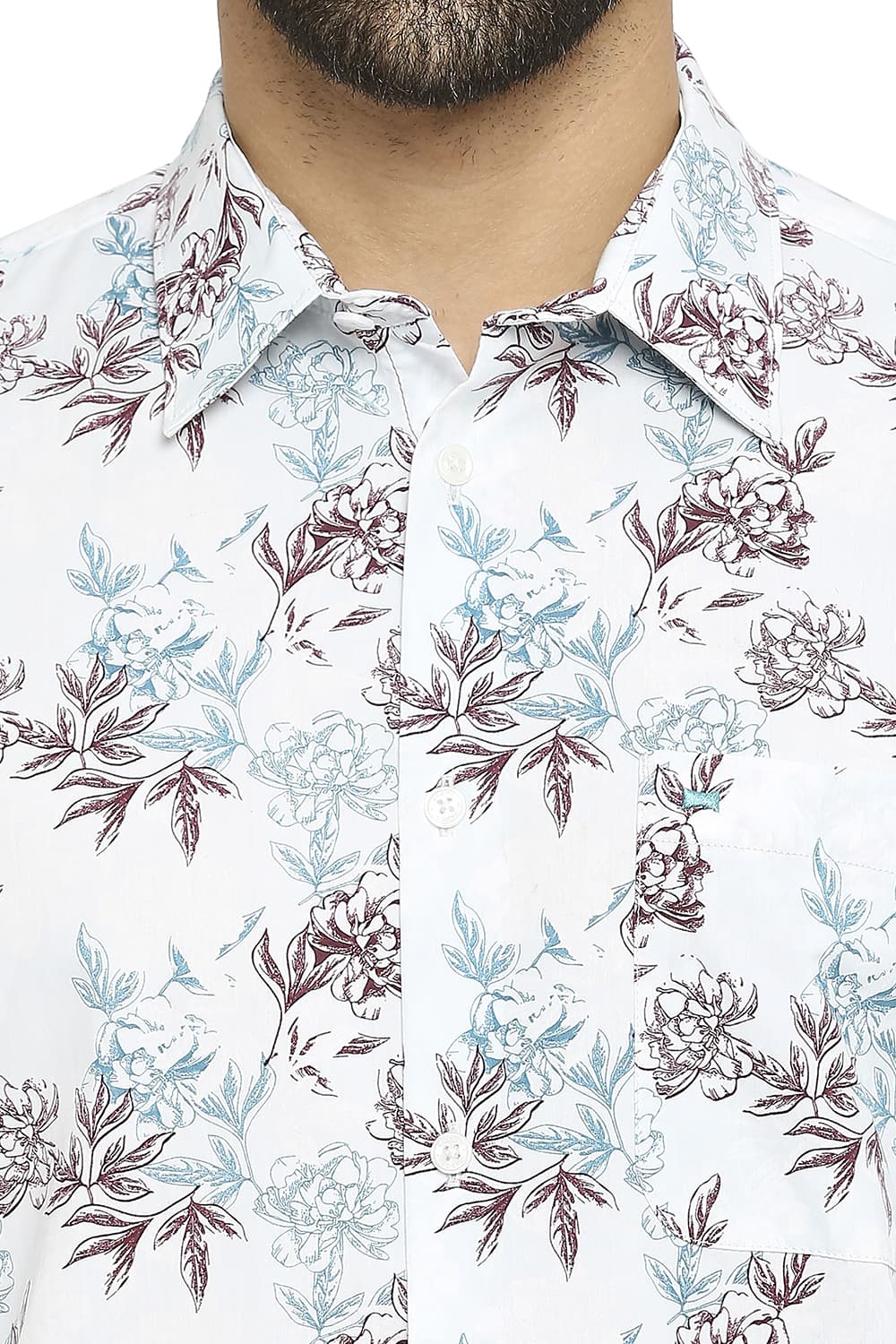 BASICS SLIM FIT COTTON POPLIN PRINTED SHIRT