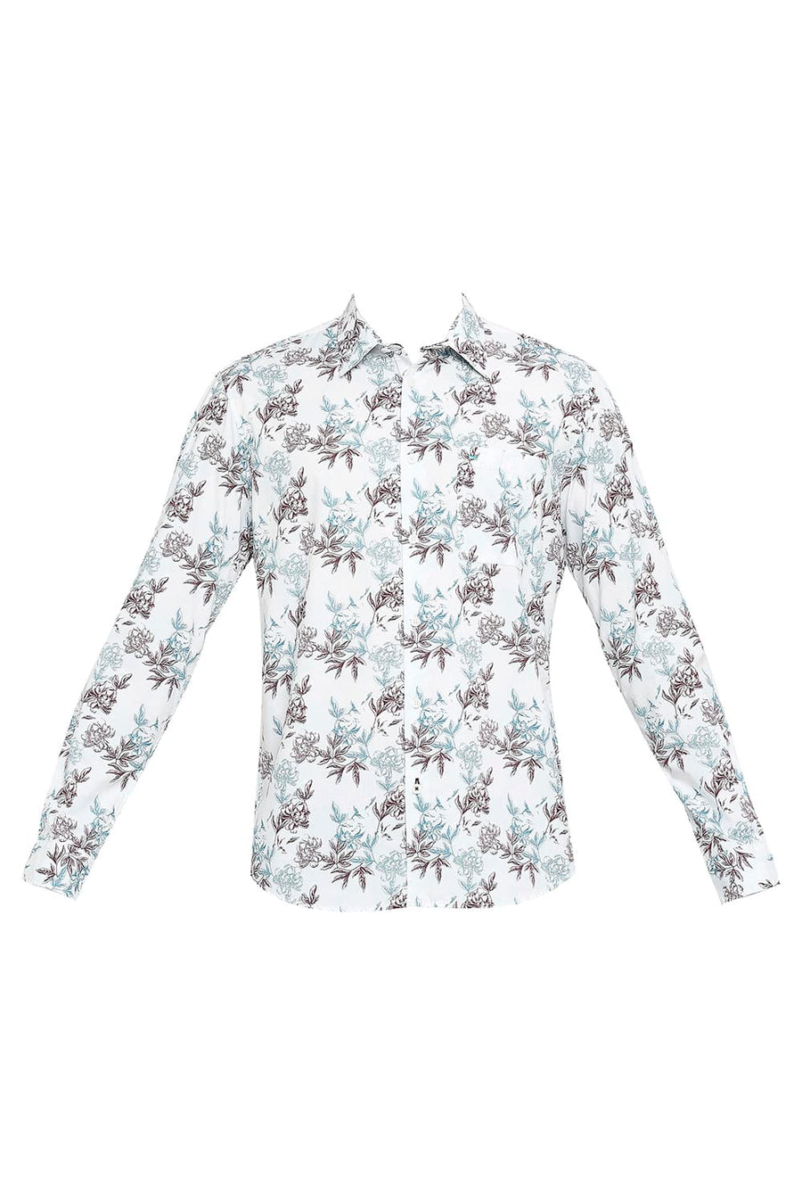 BASICS SLIM FIT MEADON AQUA COTTON POPLIN PRINTED SHIRT