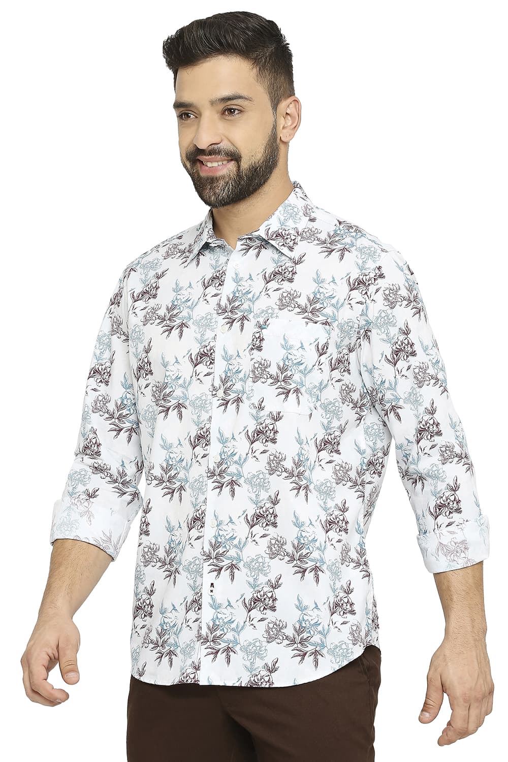 BASICS SLIM FIT COTTON POPLIN PRINTED SHIRT