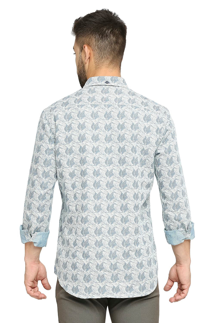 BASICS SLIM FIT BLUE HEAVEN COTTON POLYESTER INDIGO PRINTED SHIRT