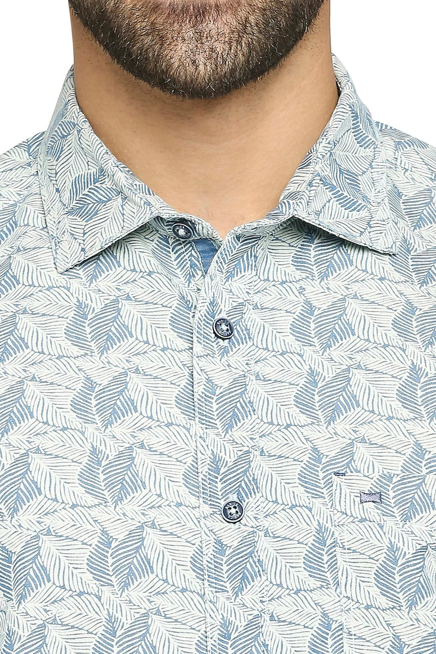 BASICS SLIM FIT BLUE HEAVEN COTTON POLYESTER INDIGO PRINTED SHIRT