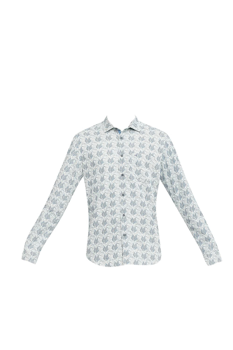 BASICS SLIM FIT BLUE HEAVEN COTTON POLYESTER INDIGO PRINTED SHIRT