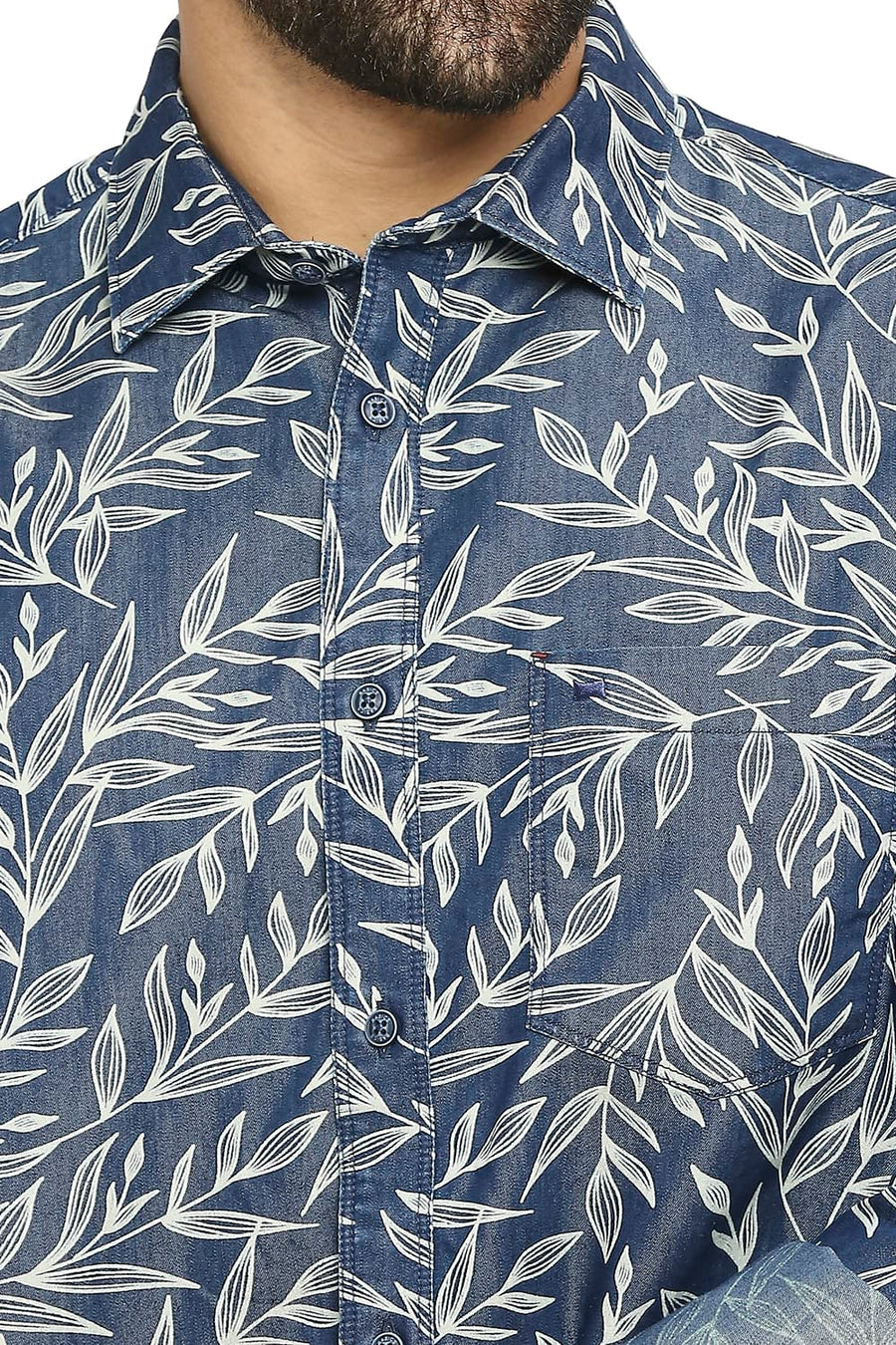 BASICS SLIM FIT VINTAGE BLUE COTTON POLYESTER INDIGO PRINTED SHIRT