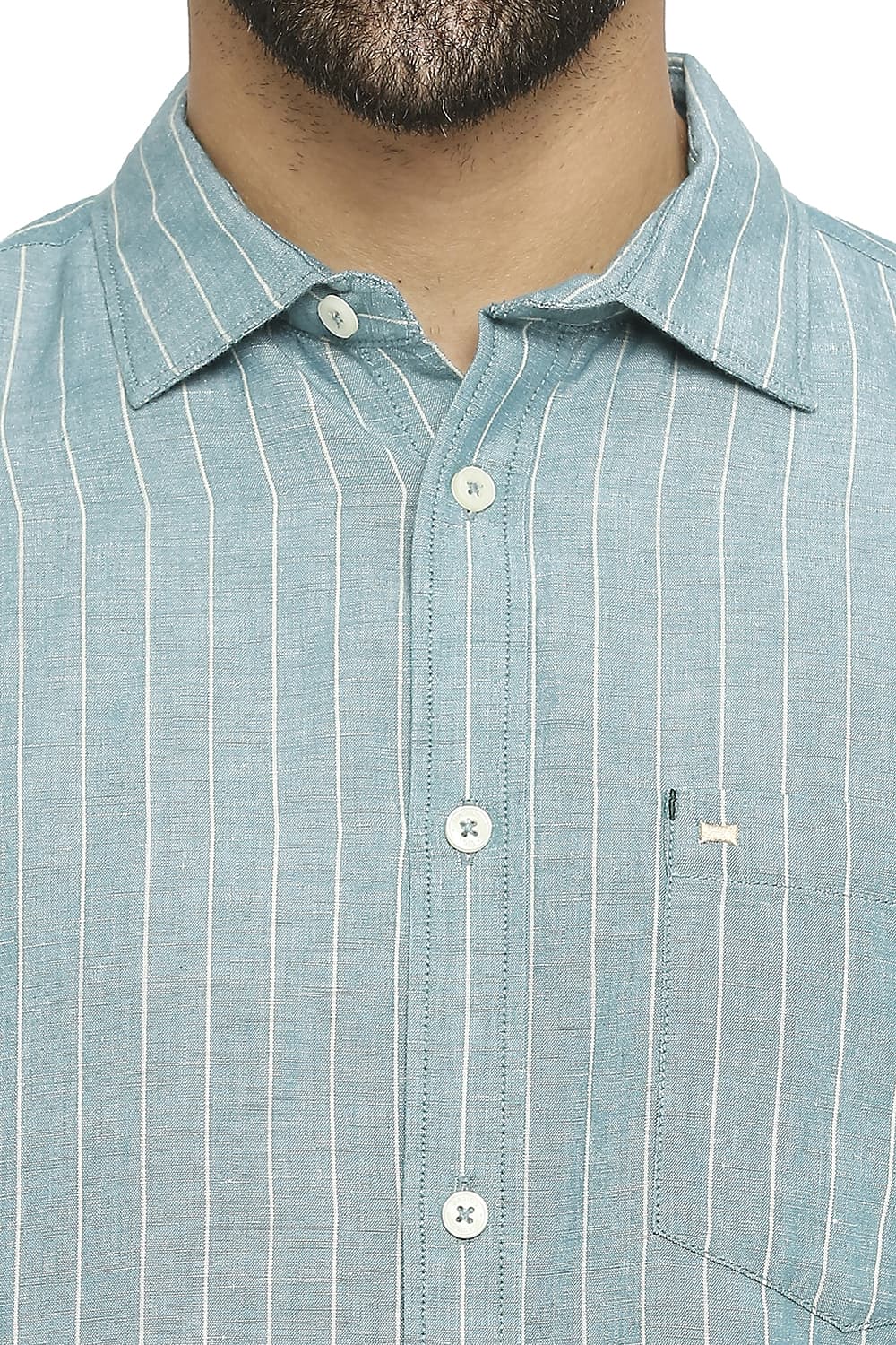 BASICS SLIM FIT COTTON LINEN STRIPE SHIRT