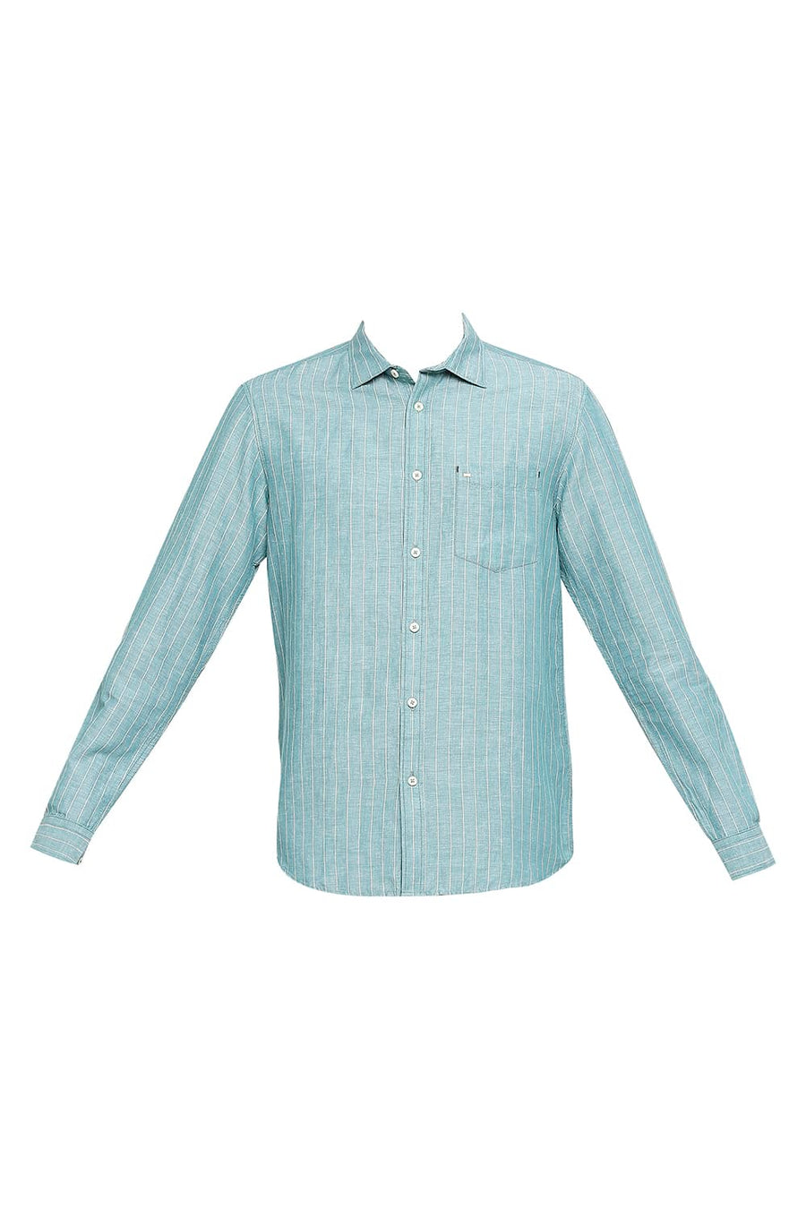 BASICS SLIM FIT BRISTOL GREEN COTTON LINEN STRIPE SHIRT