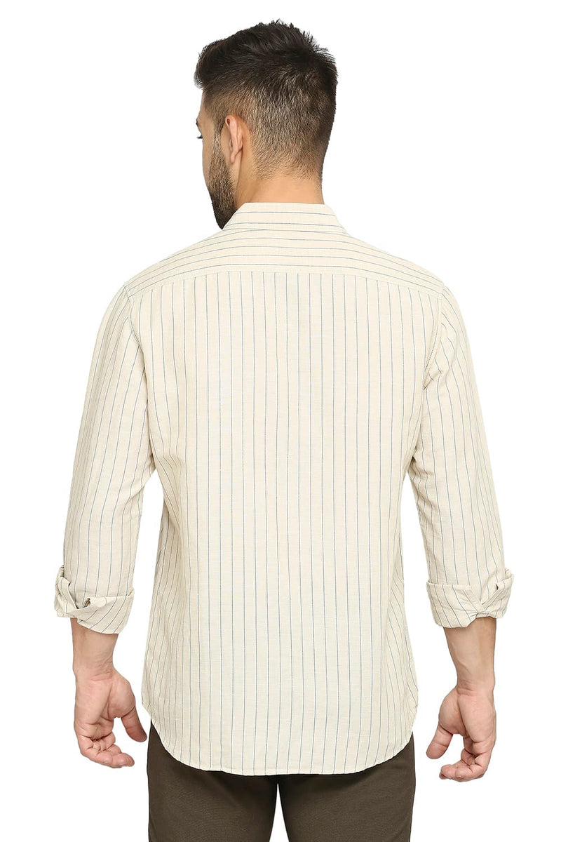 BASICS SLIM FIT COTTON LINEN STRIPE SHIRT