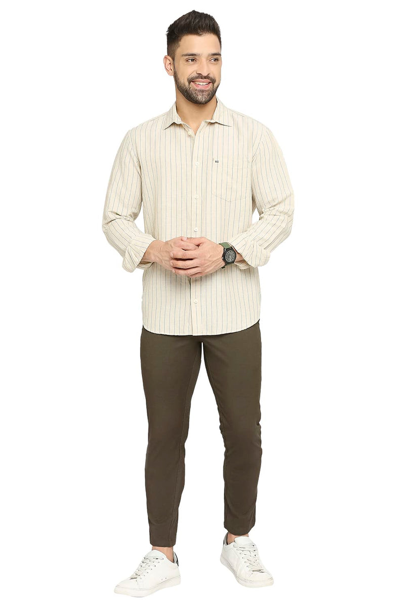 BASICS SLIM FIT COTTON LINEN STRIPE SHIRT