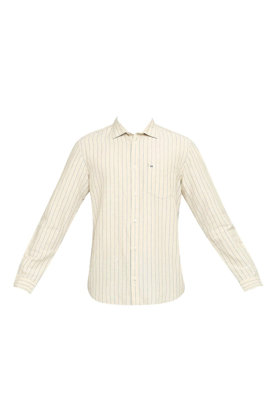 BASICS SLIM FIT FROZEN DEW COTTON LINEN STRIPE SHIRT