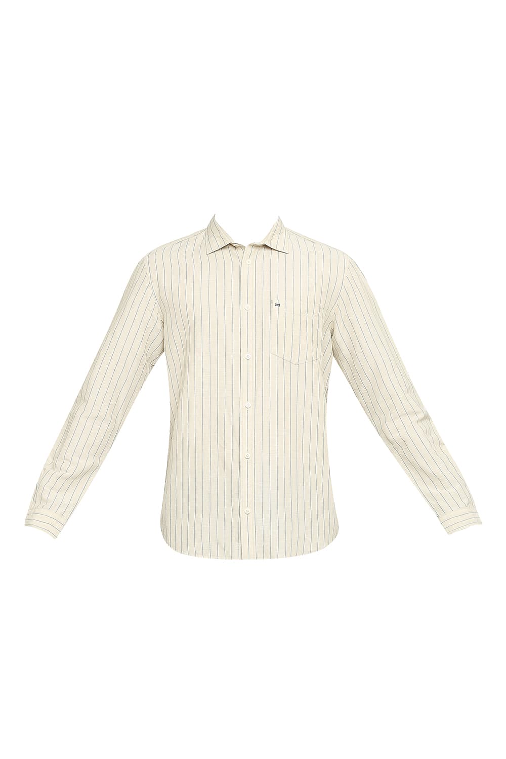 BASICS SLIM FIT COTTON LINEN STRIPE SHIRT