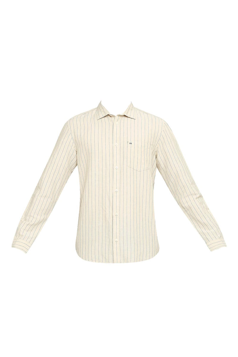 BASICS SLIM FIT COTTON LINEN STRIPE SHIRT