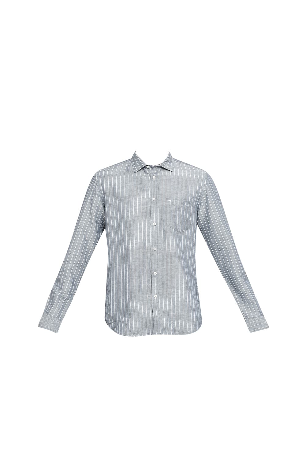 BASICS SLIM FIT COTTON LINEN STRIPE SHIRT