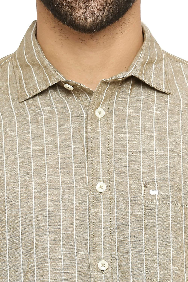 BASICS SLIM FIT COTTON LINEN STRIPE SHIRT