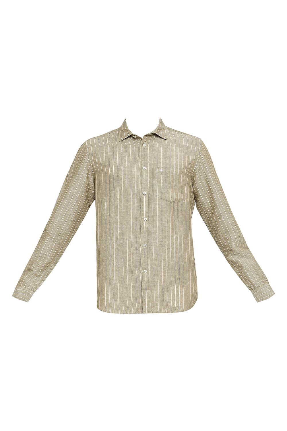 BASICS SLIM FIT COTTON LINEN STRIPE SHIRT