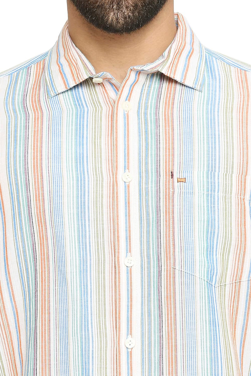 BASICS SLIM FIT COTTON LINEN STRIPE SHIRT