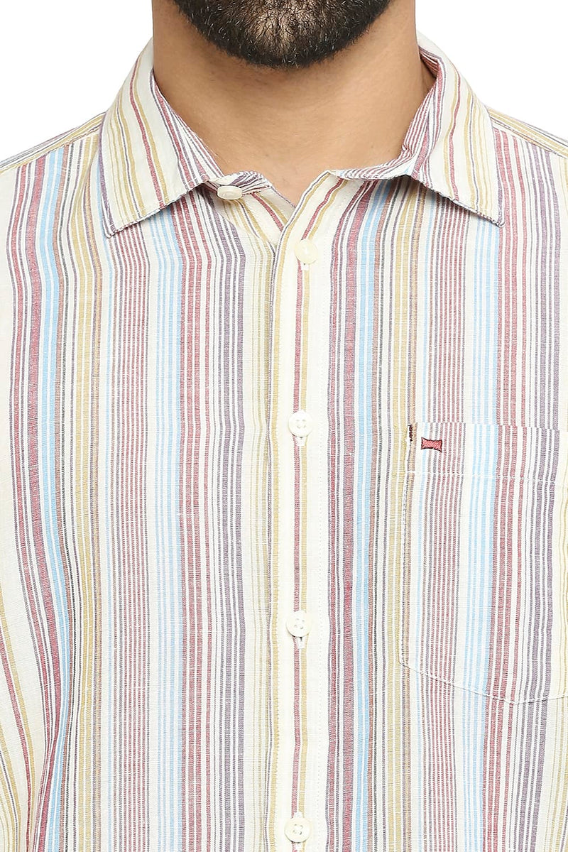 BASICS SLIM FIT COTTON LINEN STRIPE SHIRT