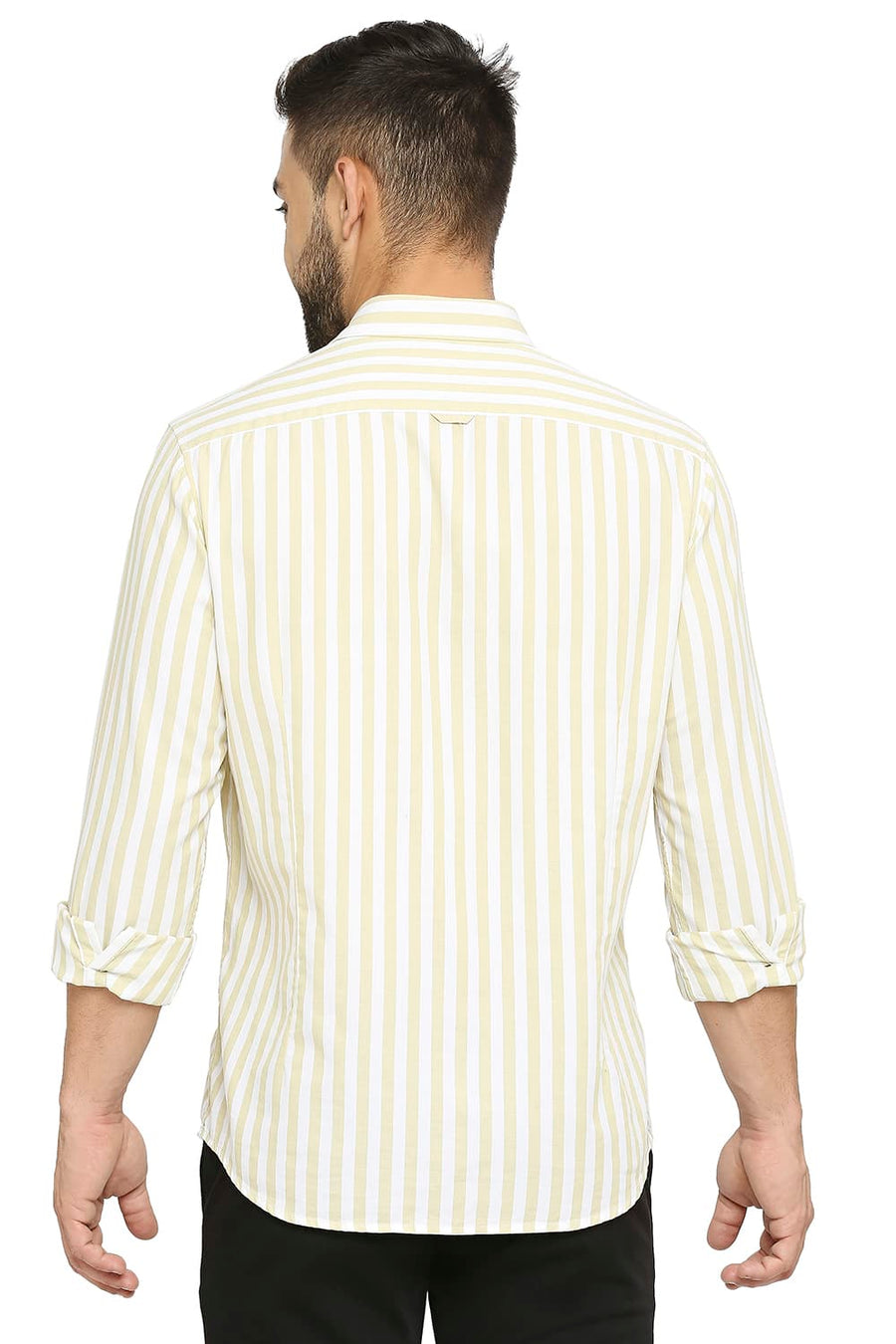 BASICS SLIM FIT DRIED BEIGE COTTON TWILL STRIPE SHIRT