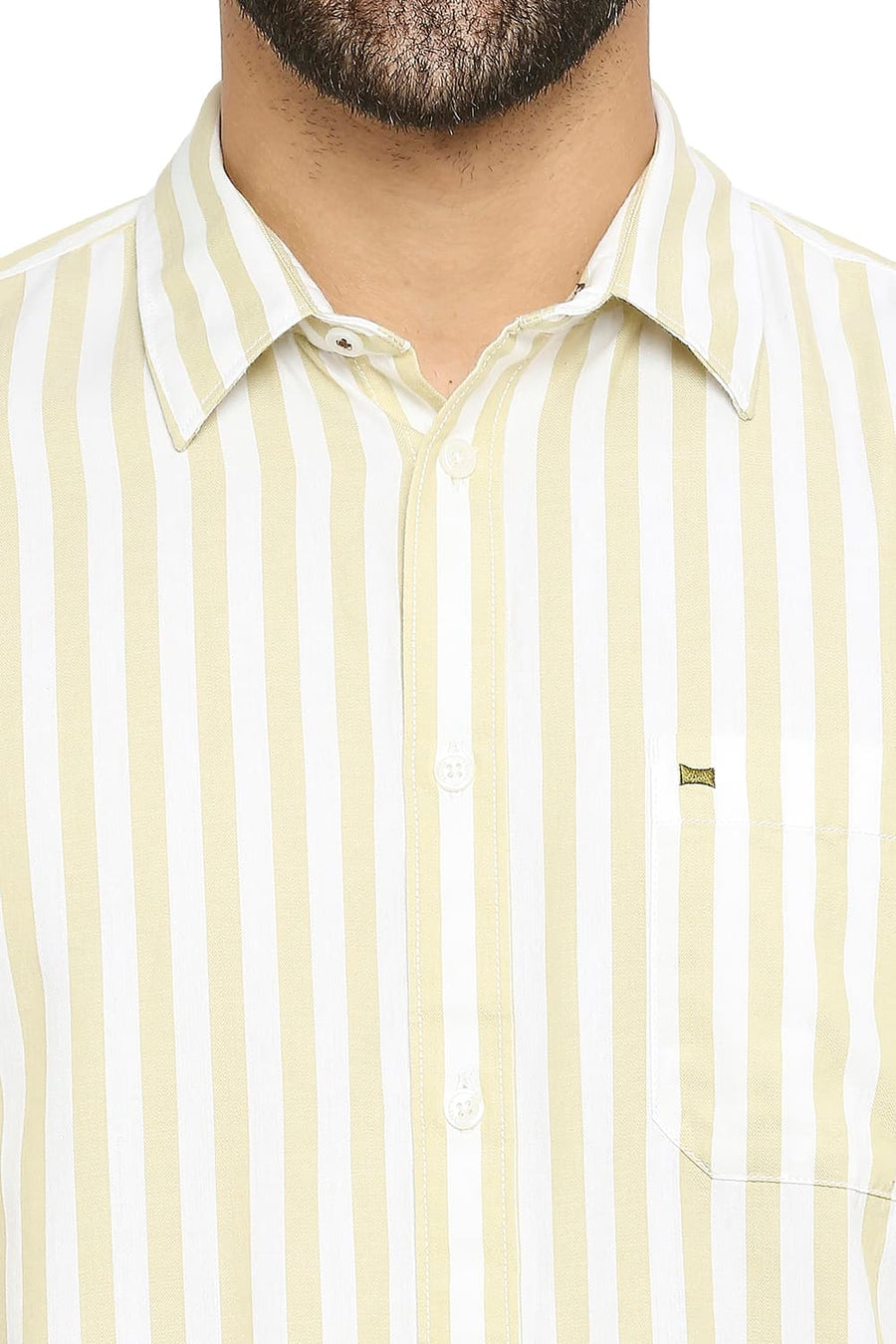 BASICS SLIM FIT DRIED BEIGE COTTON TWILL STRIPE SHIRT