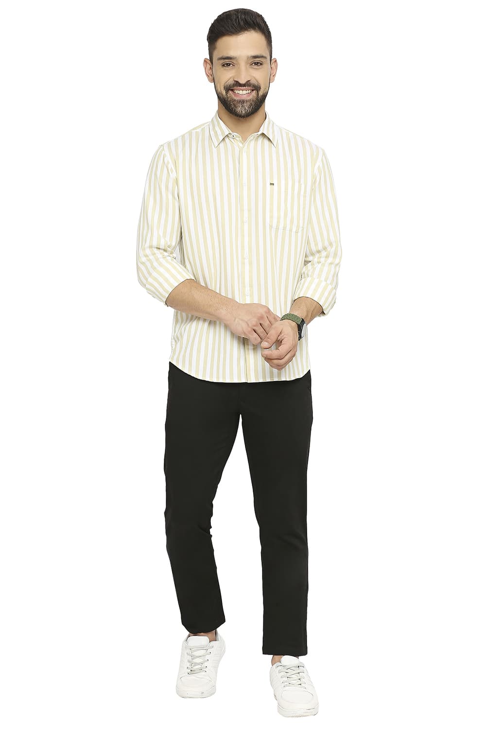 BASICS SLIM FIT COTTON TWILL STRIPE SHIRT