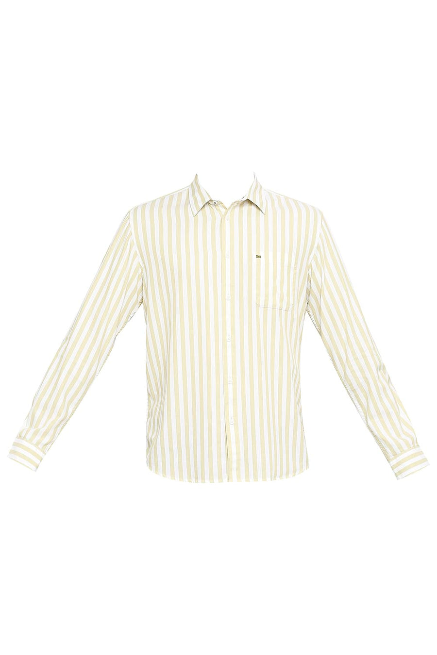 BASICS SLIM FIT DRIED BEIGE COTTON TWILL STRIPE SHIRT