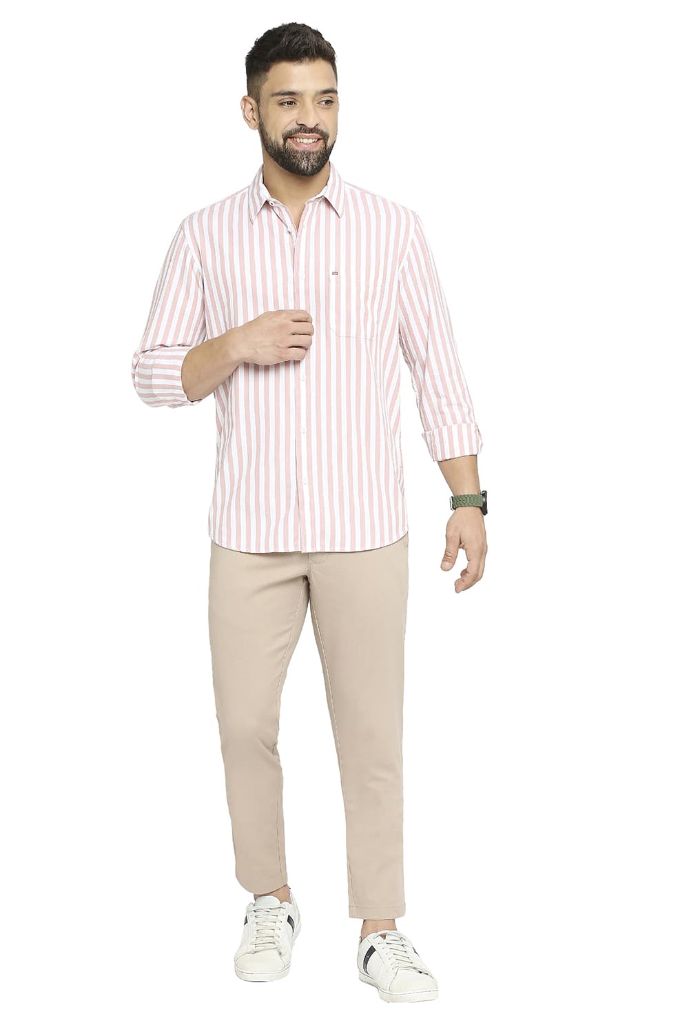 BASICS SLIM FIT COTTON TWILL STRIPE SHIRT