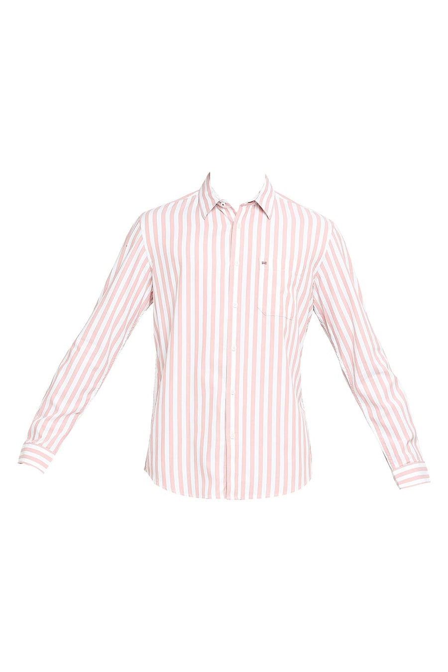 BASICS SLIM FIT BISQUE PINK COTTON TWILL STRIPE SHIRT