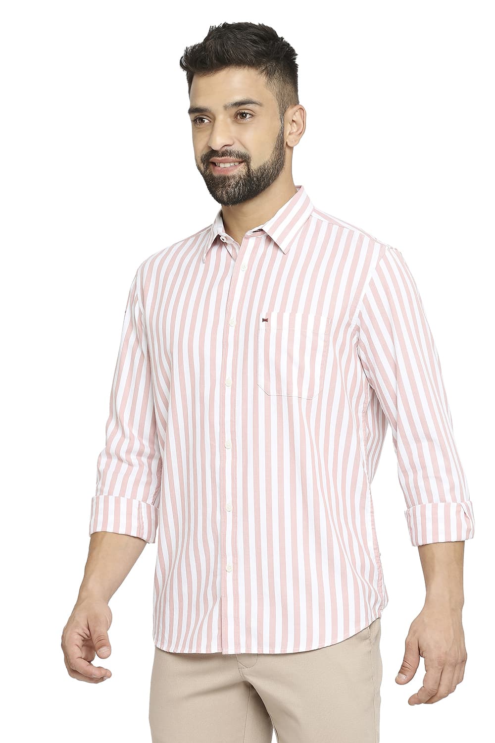 BASICS SLIM FIT COTTON TWILL STRIPE SHIRT