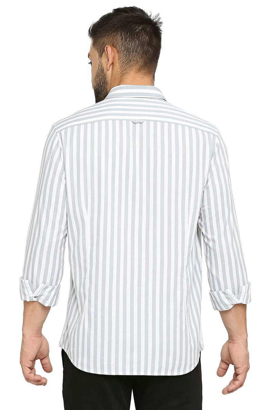 BASICS SLIM FIT BELGIAN GREY COTTON TWILL STRIPE SHIRT
