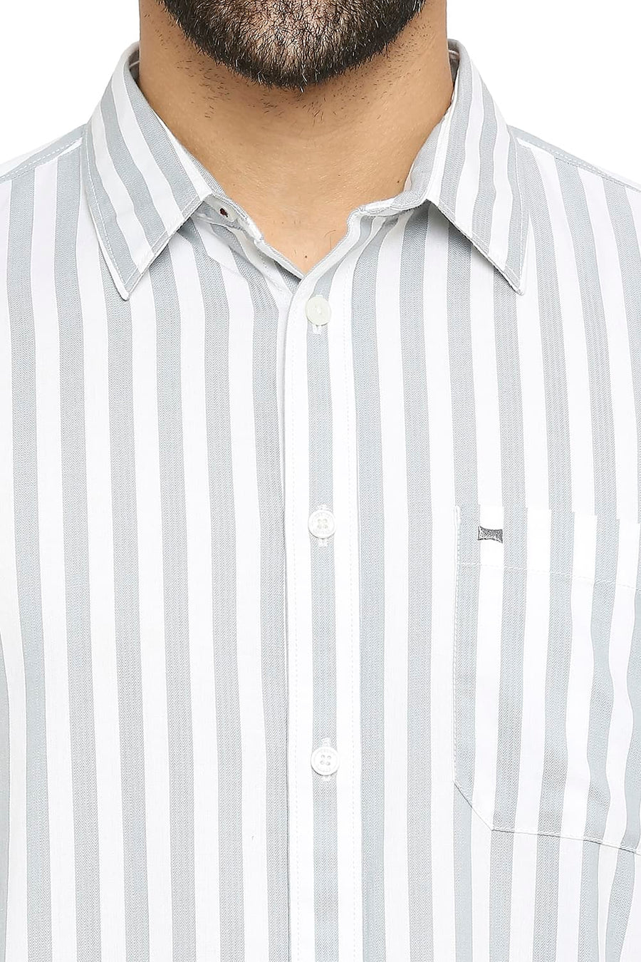 BASICS SLIM FIT BELGIAN GREY COTTON TWILL STRIPE SHIRT