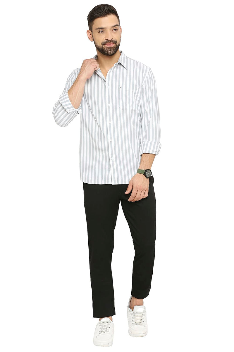 BASICS SLIM FIT COTTON TWILL STRIPE SHIRT