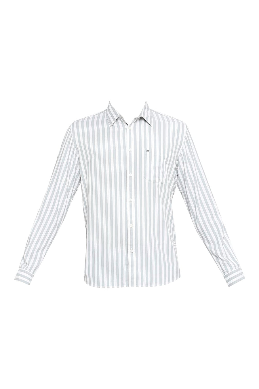 BASICS SLIM FIT BELGIAN GREY COTTON TWILL STRIPE SHIRT