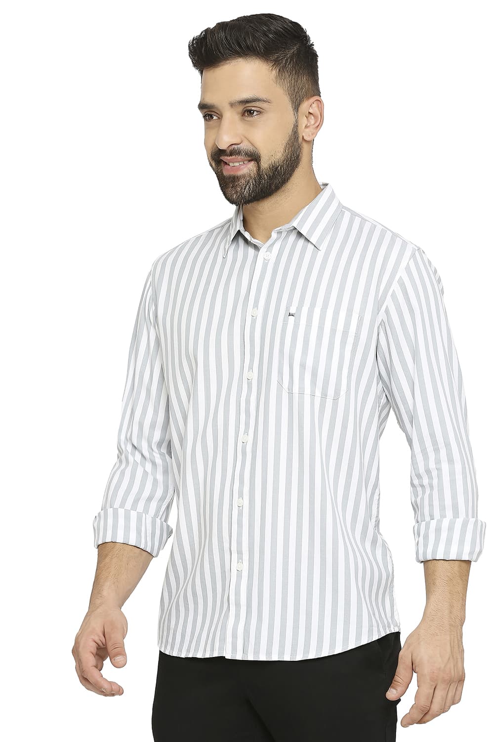 BASICS SLIM FIT COTTON TWILL STRIPE SHIRT