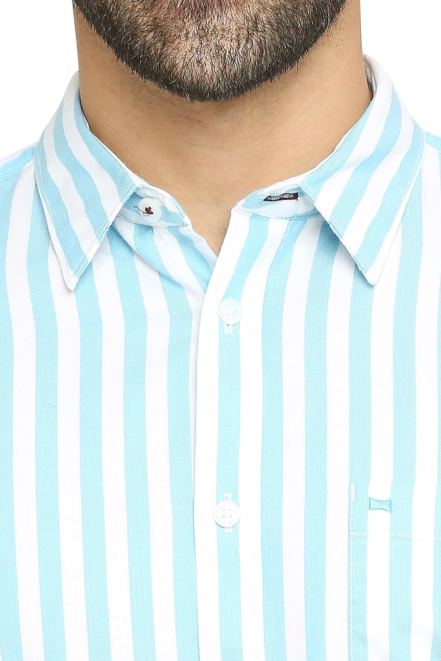 BASICS SLIM FIT TOPAZ BLUE COTTON TWILL STRIPE SHIRT