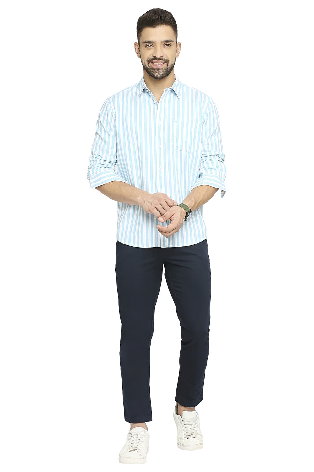 BASICS SLIM FIT COTTON TWILL STRIPE SHIRT