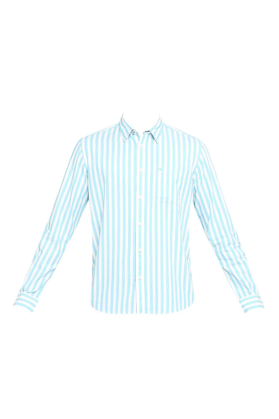 BASICS SLIM FIT TOPAZ BLUE COTTON TWILL STRIPE SHIRT