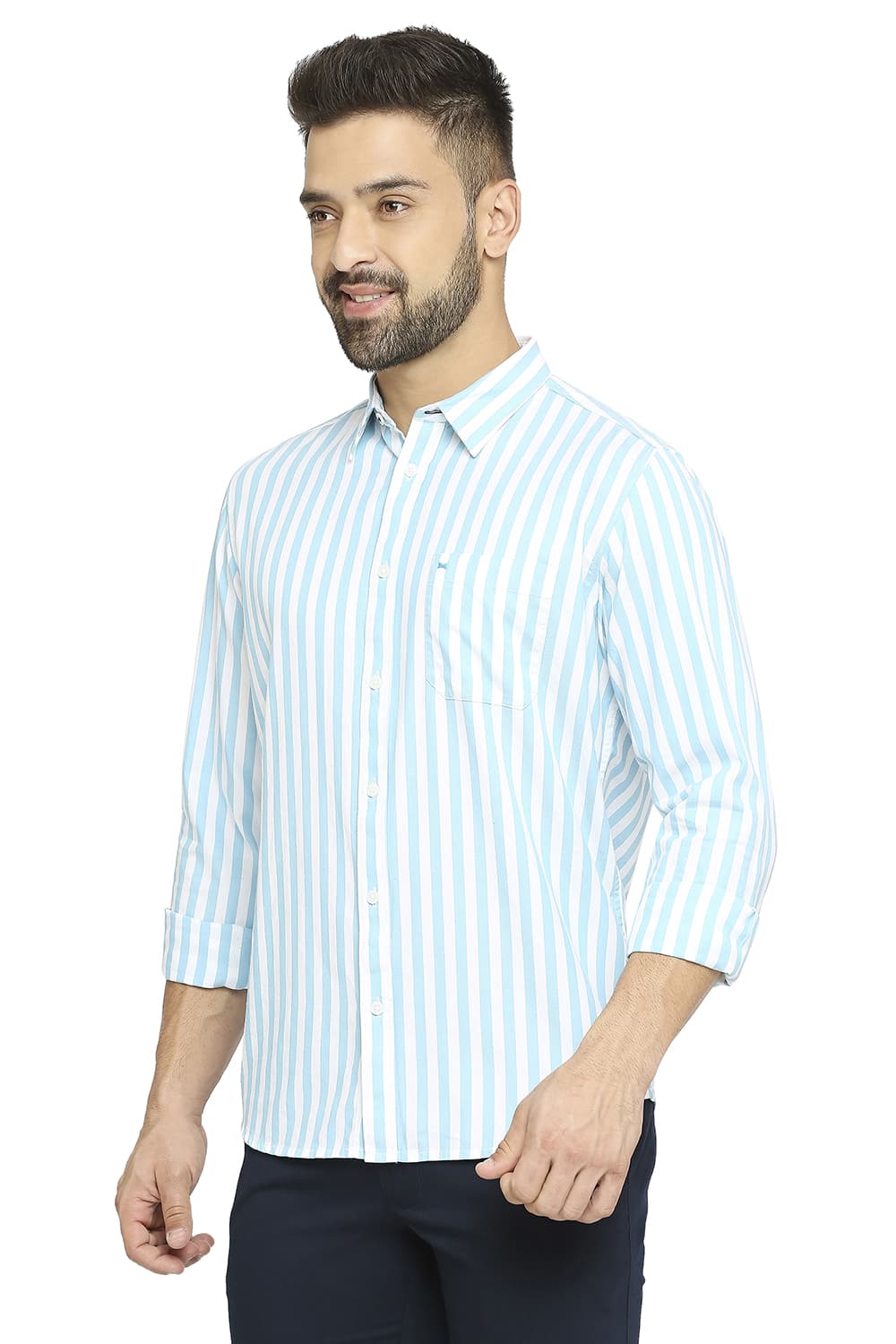 BASICS SLIM FIT COTTON TWILL STRIPE SHIRT