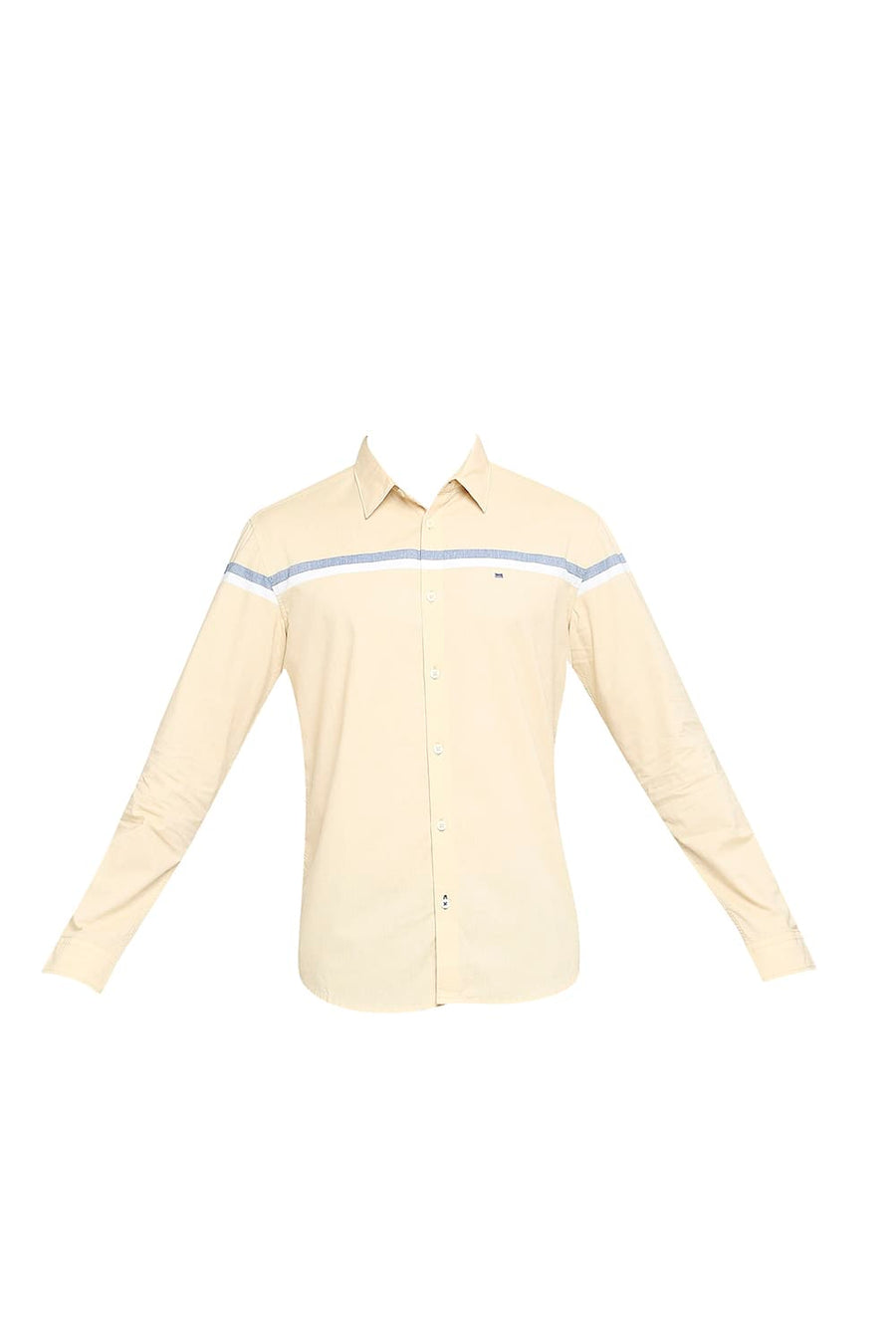 BASICS SLIM FIT STRAVV YELLOW COTTON OXFORD WEFT ENGINEERING STRIPE SHIRT