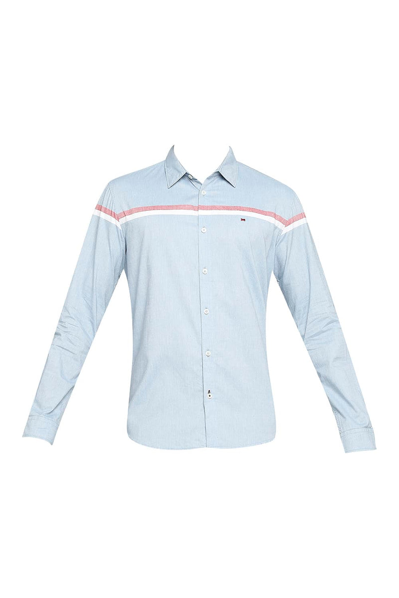 BASICS SLIM FIT COTTON OXFORD WEFT ENGINEERING STRIPE SHIRT