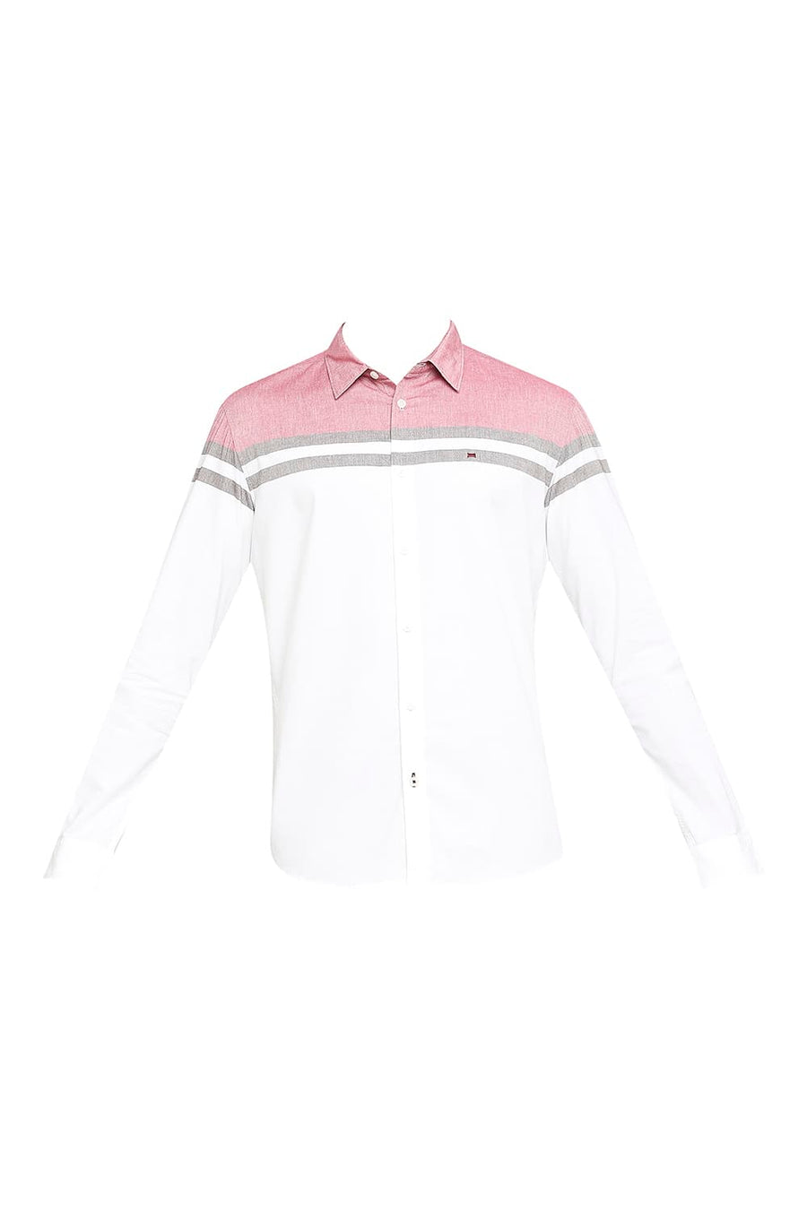 BASICS SLIM FIT CAYENNE RED COTTON OXFORD WEFT ENGINEERING STRIPE SHIRT