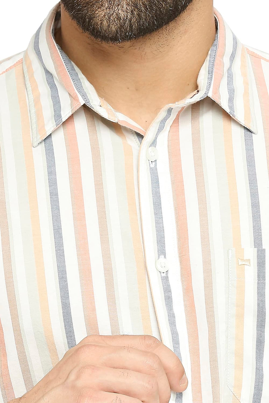 BASICS SLIM FIT BLAZING ORANGE COTTON OXFORD STRIPE SHIRT