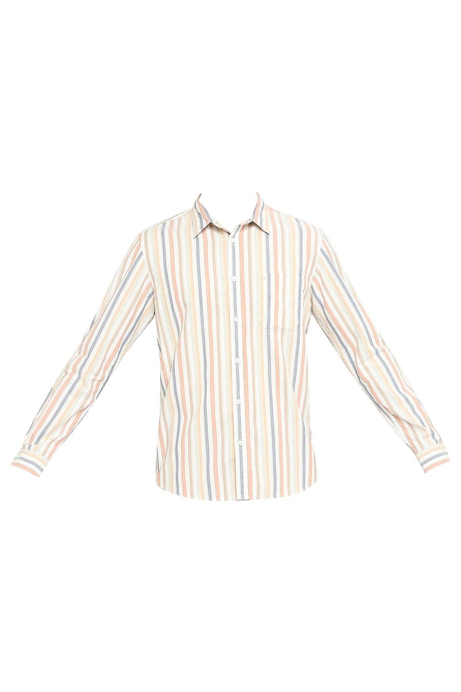 BASICS SLIM FIT BLAZING ORANGE COTTON OXFORD STRIPE SHIRT