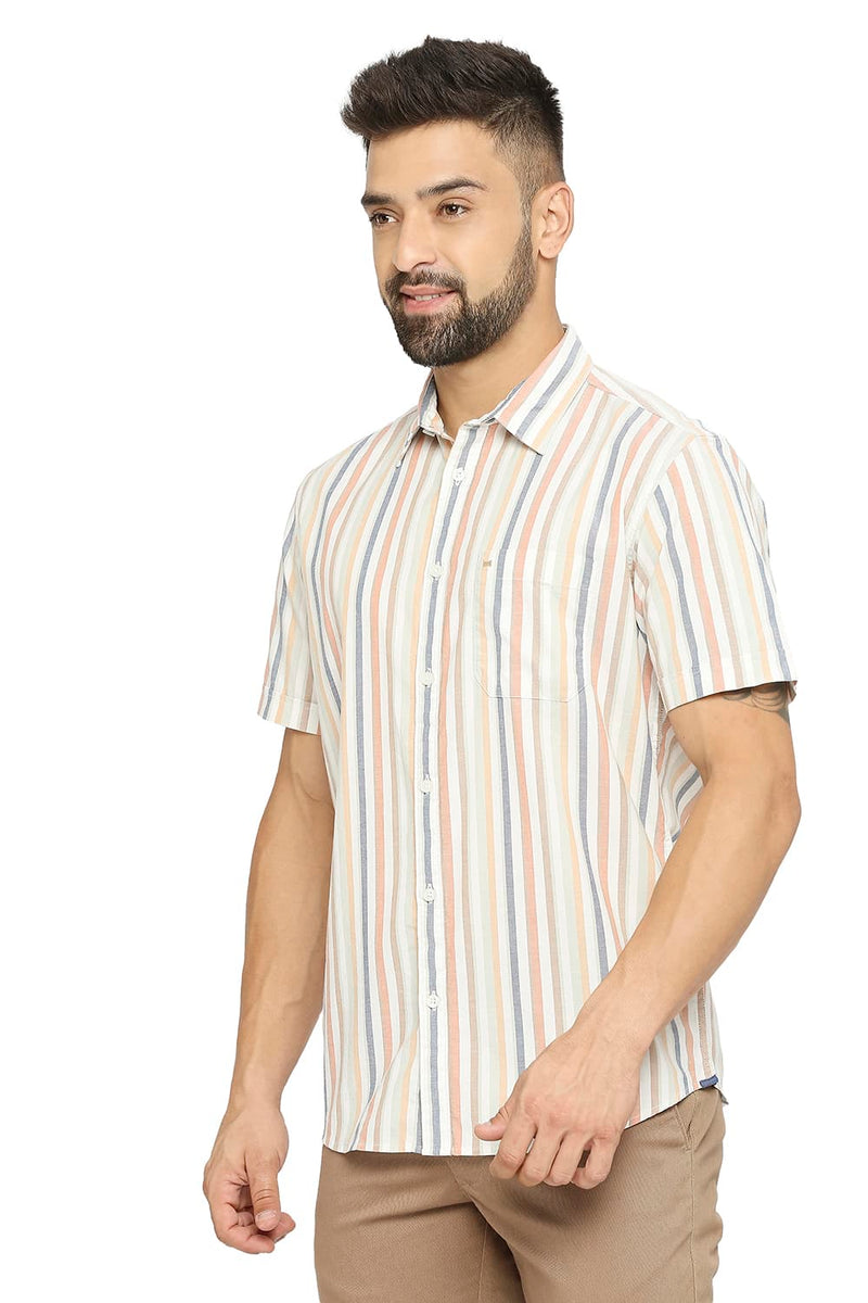 BASICS SLIM FIT COTTON OXFORD STRIPE HALFSLEEVES SHIRT