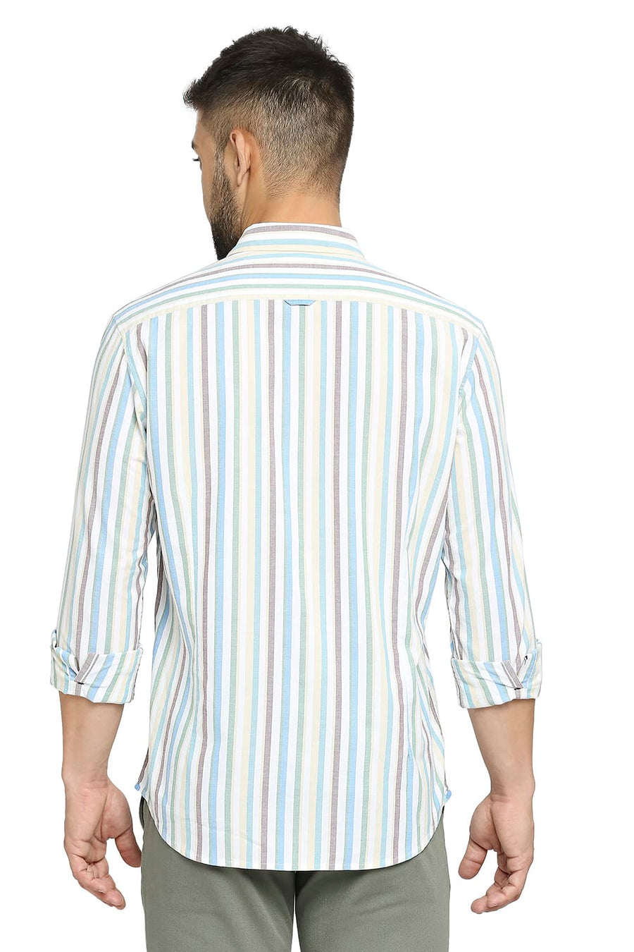 BASICS SLIM FIT WINTER SKY BLUE COTTON OXFORD STRIPE SHIRT